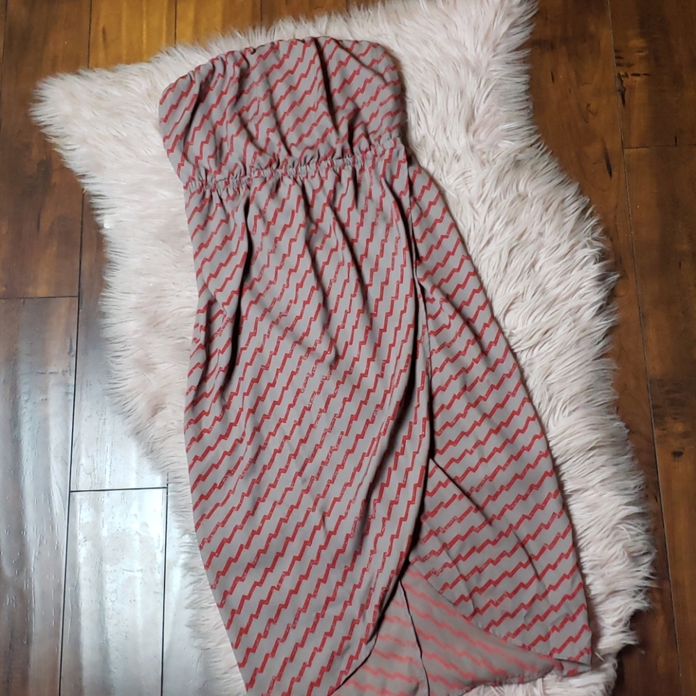Strapless Lush Grey and Red Dress